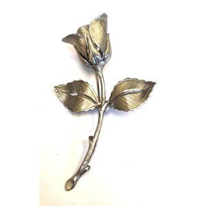 Vintage Silver-Tone Rose Brooch Pin Elegant Floral Design Jewelry Womens Accesso